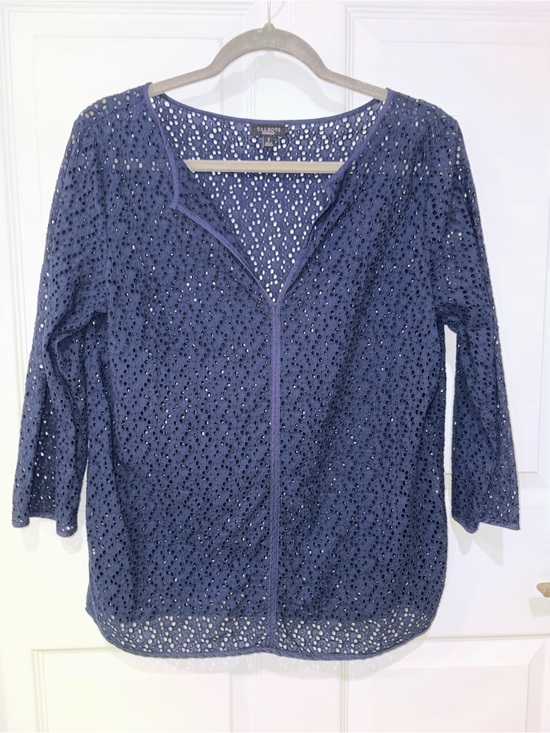 Talbots Tops - Talbots Blue Eyelet Open Knit Cardigan Top Size Small 100% Cotton Boho